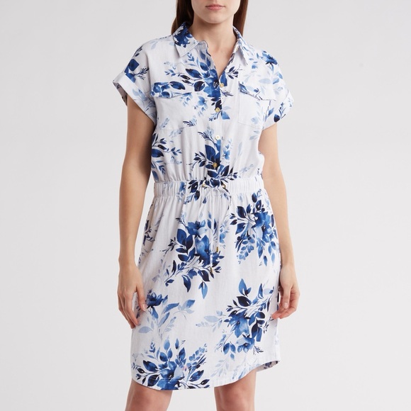 Ellen Tracy white and blue floral bloom classy sheath linen dress NWT ETWR3013 - Picture 1 of 8